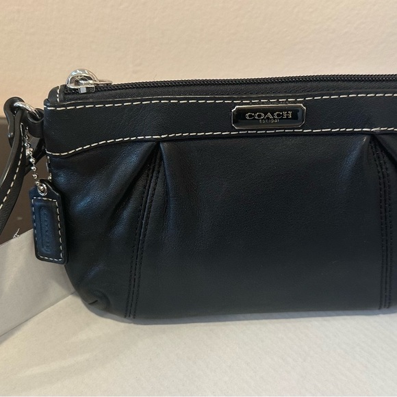 Coach Black Leather Wristlet with Pleated Detail - Picture 2 of 9